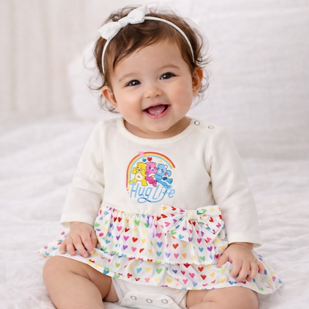 PatPat White Dress with Rainbow Heart Pattern